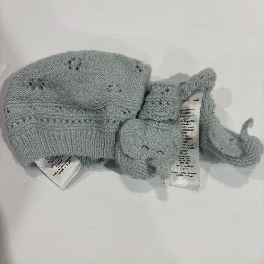 Pottery Barn Kids Blue Luxe Pointelle Elephant Hat and Booties 3-6 Months